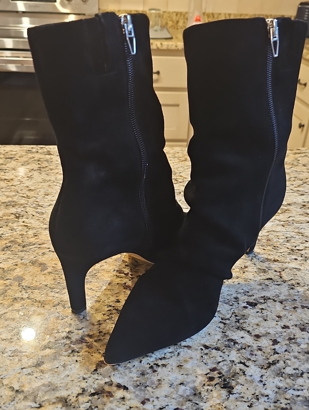 Dolce Vita Black Pointed-Toe Mid-Calf Heeled Boots